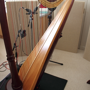 Meredith McCrindle pedal harp being recorded at Nicolsound.